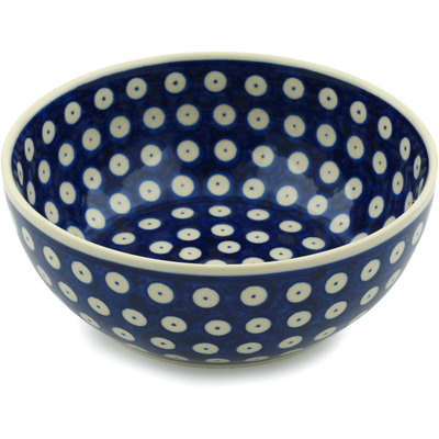 Polish Pottery Bowl 7&quot; Blue Eyed Peacock