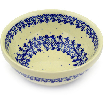 Polish Pottery Bowl 7&quot; Blue Lace Vines