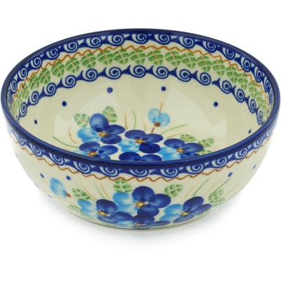 Polish Pottery Bowl 7&quot; Blue Pansy