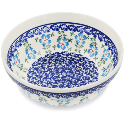 Polish Pottery Bowl 7&quot; Blue Summer