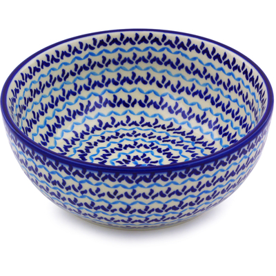 Polish Pottery Bowl 7&quot; Blue Tulip Meadow
