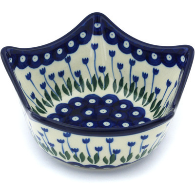 Polish Pottery Bowl 7&quot; Blue Tulip Peacock