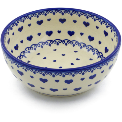Polish Pottery Bowl 7&quot; Blue Valentine Hearts