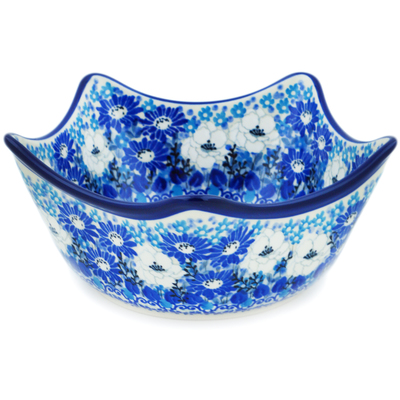 Polish Pottery Bowl 7&quot; Blue Wildflower Meadow UNIKAT