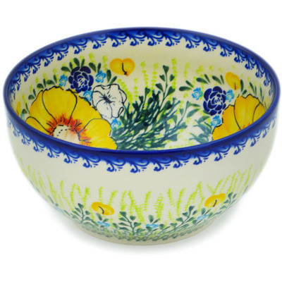 Polish Pottery Bowl 7&quot; Bright Blooms UNIKAT
