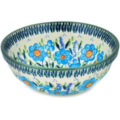Polish Pottery Bowl 7&quot; Bright Blue Happiness UNIKAT