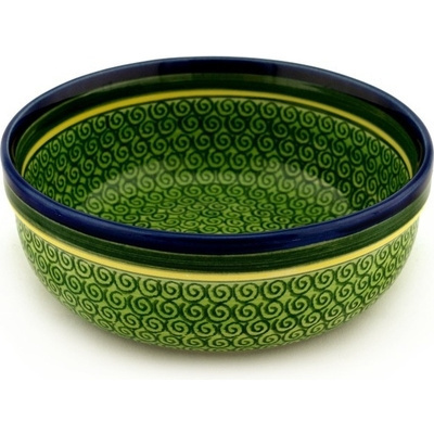 Polish Pottery Bowl 7&quot; Celadon Swirl