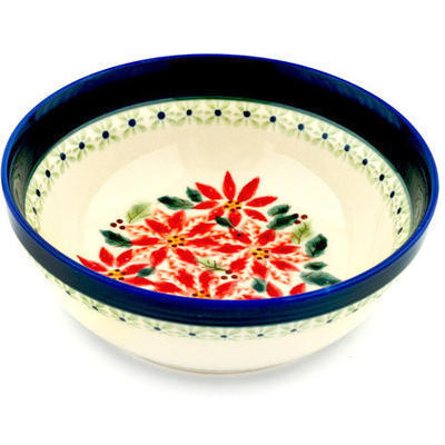 Polish Pottery Bowl 7&quot; Christmas Poinsettias