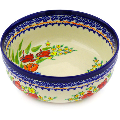 Polish Pottery Bowl 7&quot; Couronne De Feuillage UNIKAT
