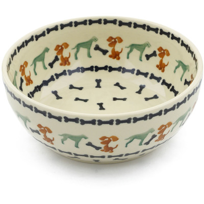 Polish Pottery Bowl 7&quot; Dogs And Bones