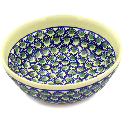 Polish Pottery Bowl 7&quot; Emerald Peacock Eyes