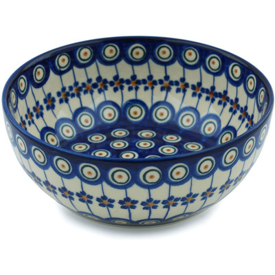 Polish Pottery Bowl 7&quot; Floral Peacock