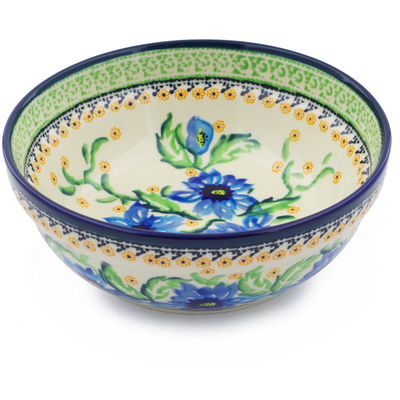 Polish Pottery Bowl 7&quot; Gentian Bouquet UNIKAT