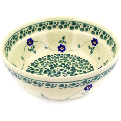 Polish Pottery Bowl 7&quot; Green Bubbles