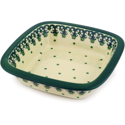Polish Pottery Bowl 7&quot; Green Dots