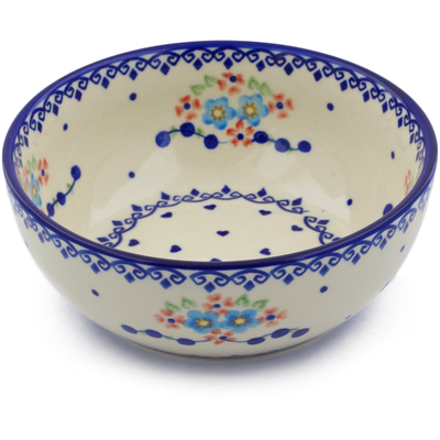 Polish Pottery Bowl 7&quot; Hearts And Flowers