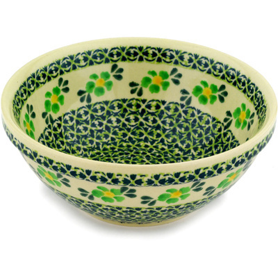 Polish Pottery Bowl 7&quot; Lime Flowers