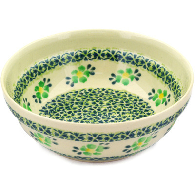 Polish Pottery Bowl 7&quot; Lime Flowers