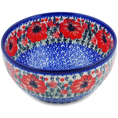 Polish Pottery Bowl 7&quot; Lone Poppy