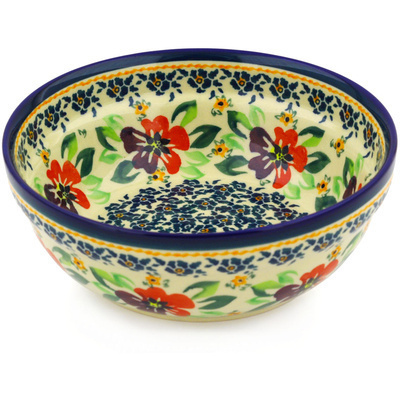 Polish Pottery Bowl 7&quot; Nightingale Flower