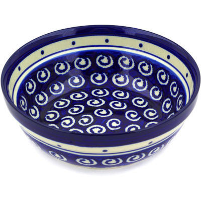Polish Pottery Bowl 7&quot; Ocean Swirl