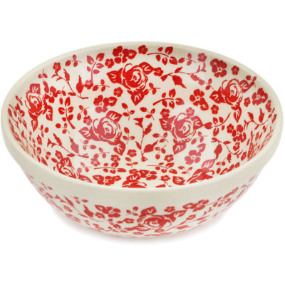 Polish Pottery Bowl 7&quot; Painting The Roses Red UNIKAT
