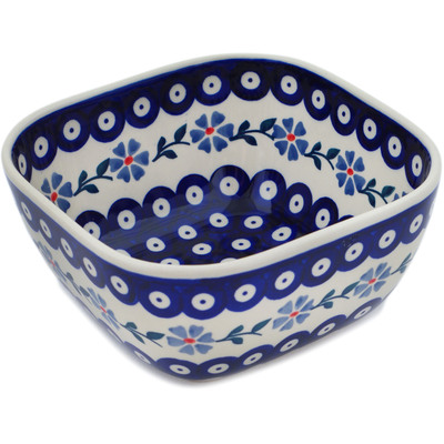 Polish Pottery Bowl 7&quot; Peacock Forget-me-not