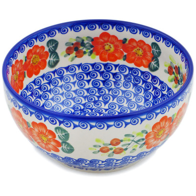 Polish Pottery Bowl 7&quot; Red Blossom