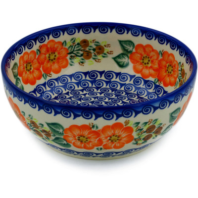 Polish Pottery Bowl 7&quot; Red Blossom