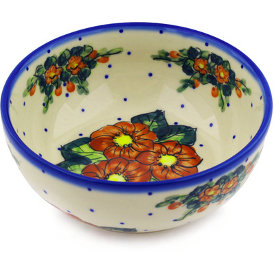 Polish Pottery Bowl 7&quot; Red Bouquet