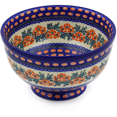 Polish Pottery Bowl 7&quot; Red Floral Harmony UNIKAT