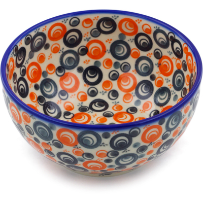 Polish Pottery Bowl 7&quot; Red Peacock Eye