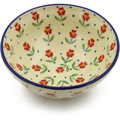 Polish Pottery Bowl 7&quot; Red Primrose