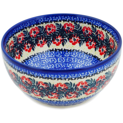 Polish Pottery Bowl 7&quot; Red Wreath