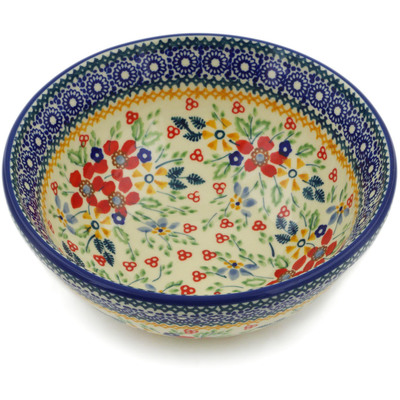 Polish Pottery Bowl 7&quot; Ruby Bouquet UNIKAT
