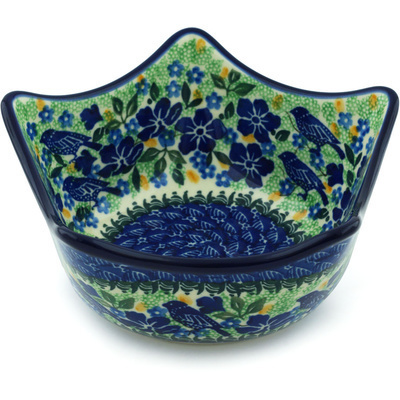Polish Pottery Bowl 7&quot; Sitting Blue Birds UNIKAT