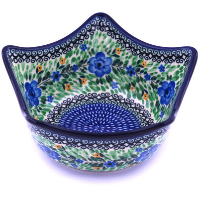 Polish Pottery Bowl 7&quot; Sky Blue Poppy UNIKAT
