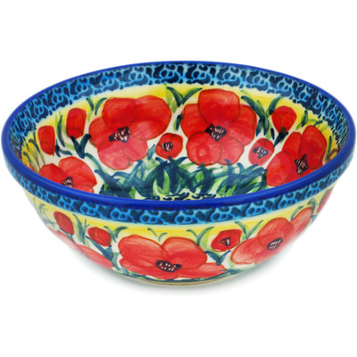 Polish Pottery Bowl 7&quot; Sunday Poppies UNIKAT