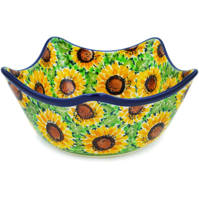 Polish Pottery Bowl 7&quot; Sunflower Bliss UNIKAT