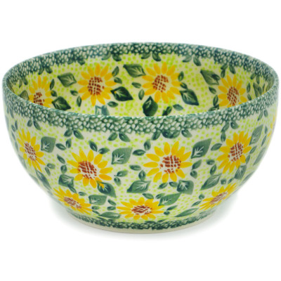 Polish Pottery Bowl 7&quot; Sunflower Fields