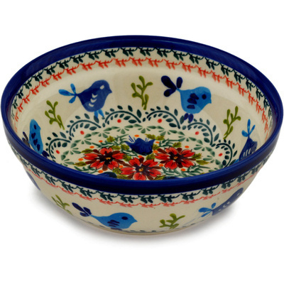 Polish Pottery Bowl 7&quot; Vine Birds UNIKAT