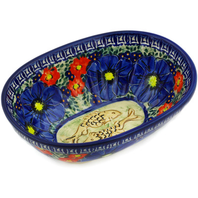 Polish Pottery Bowl 8&quot; Aztec Flowers UNIKAT
