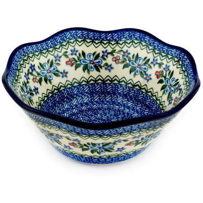 Polish Pottery Bowl 8&quot; Azure Blooms