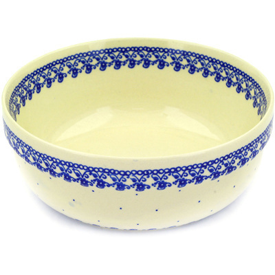 Polish Pottery Bowl 8&quot; Blue Lace Vines