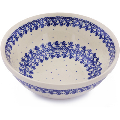 Polish Pottery Bowl 8&quot; Blue Lace Vines