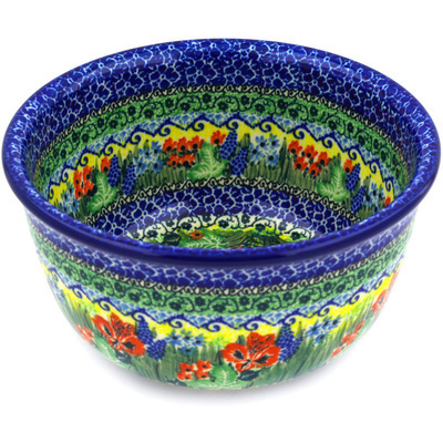 Polish Pottery Bowl 8&quot; Blue Monarch Garden UNIKAT