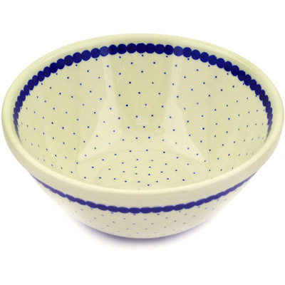 Polish Pottery Bowl 8&quot; Blue Polka Dot
