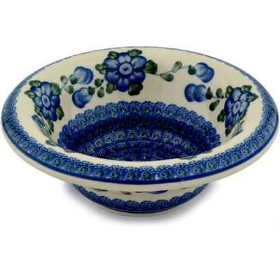 Polish Pottery Bowl 8&quot; Blue Poppies