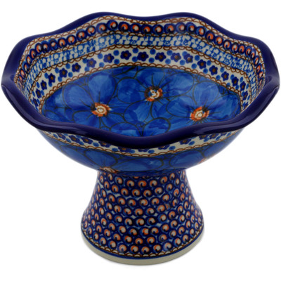 Polish Pottery Bowl 8&quot; Blue Poppies UNIKAT