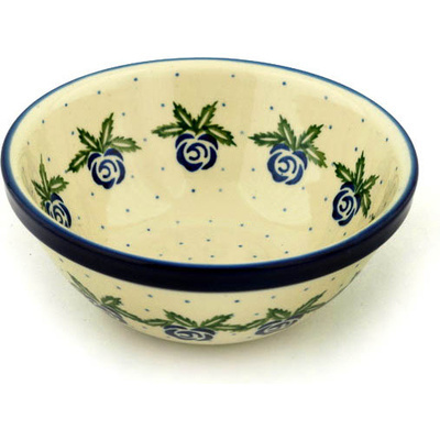 Polish Pottery Bowl 8&quot; Blue Rose